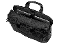 Schwarze Laptoptasche mit geöffnetem Reißverschluss und einem Laptop darin.
