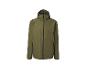 Grüne wasserdichte Jacke mit Kapuze und Reißverschluss.
