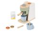 Hölzerne Spielzeug-Kaffeemaschine mit Tassen, Milch und Kaffeebohnen