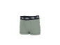 Grüne Kinder-Boxershorts mit blauem Gummibund und Dinosaurier-Print.