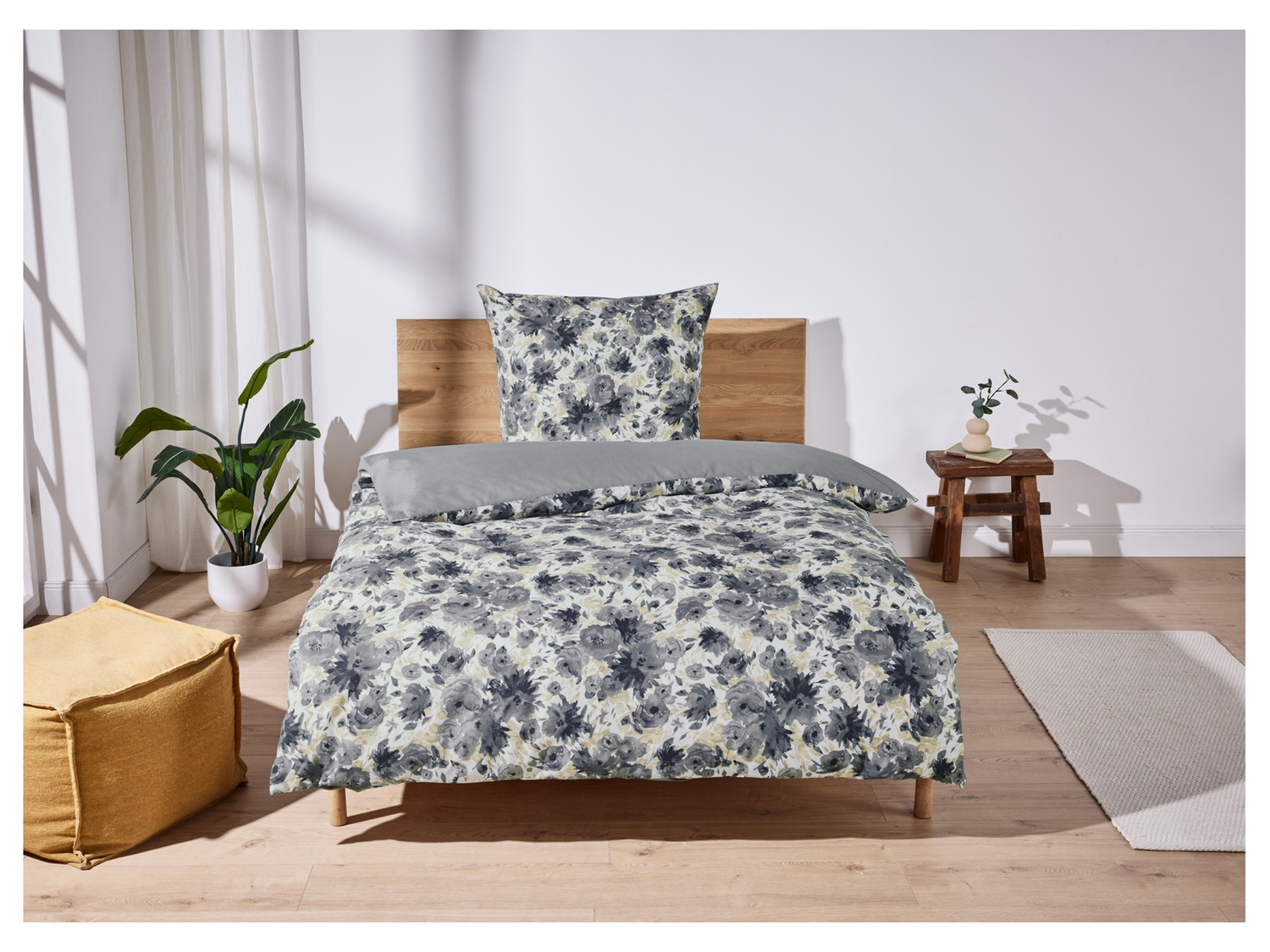 Thumbnail - LIVARNO home Renforcé-Bettwäsche, 155 x 220 cm (weiß/blau/grau)