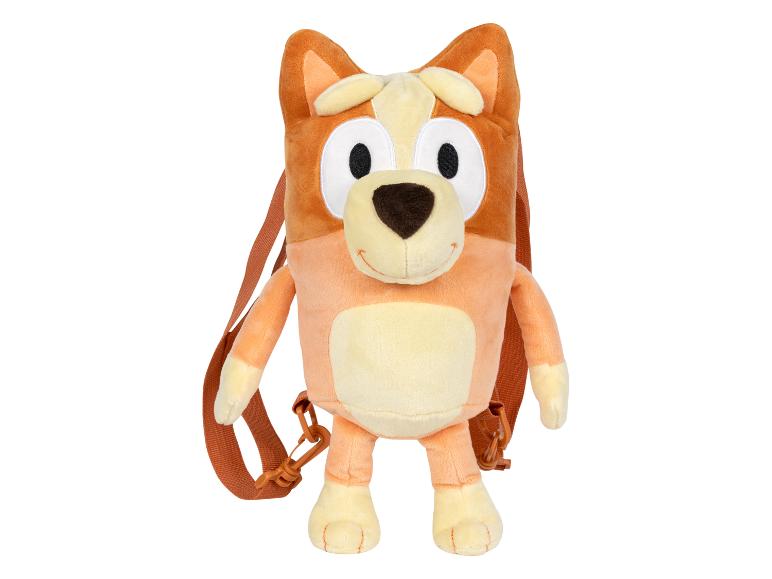 Orangefarbener und beigefarbener Plüschrucksack in Hundeform