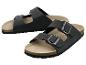 Paar schwarze Esmara Zweiriemen-Sandalen mit Korkfußbett.