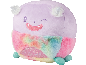 Lila und buntes Plüschmonster mit Hörnern