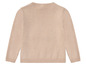 Beigefarbener Strickpullover mit langen Ärmeln.