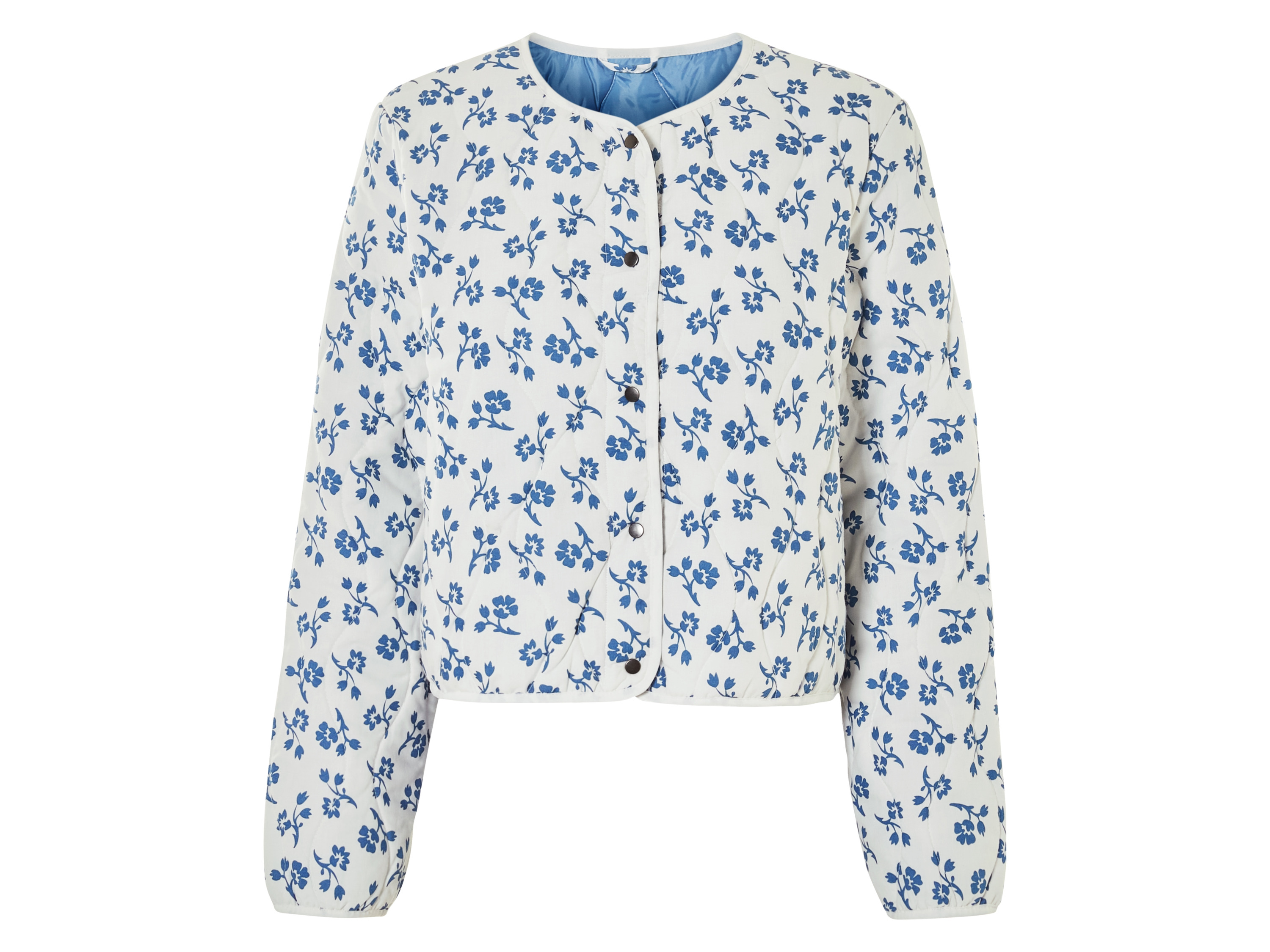 esmara® Damen Jacke (Weiß, L(44/46))““ | weiß Muster: weiß: geblümt Detail: in modischer Steppung mit weiten Ärmeln