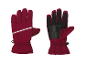 Paar rote Winterhandschuhe mit reflektierendem Streifen und texturiertem Handflächengriff.