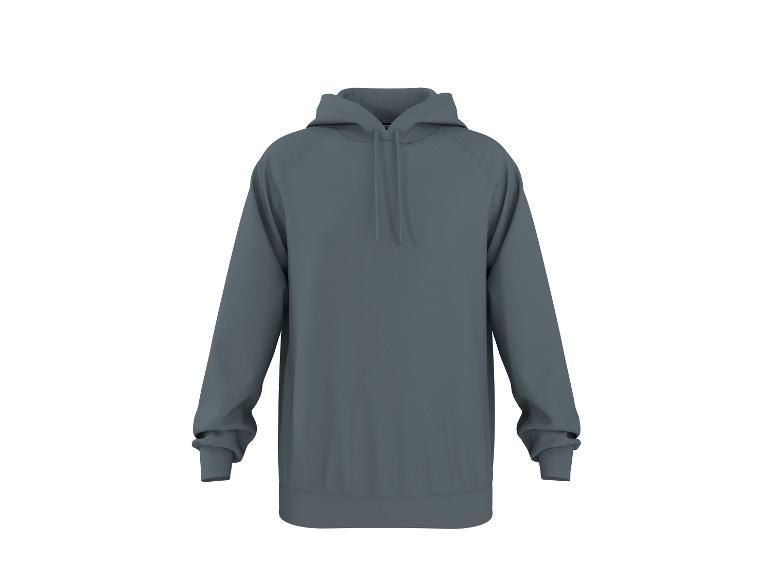 Dunkelgrauer Herren-Kapuzenpullover mit Kordelzug und langen Ärmeln.