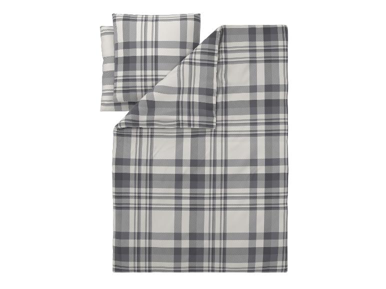 Grau-weiß kariertes Bettwäsche-Set mit zwei Kissenbezügen.