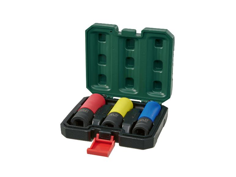 Farbiger Radmutternschlüssel-Satz in offener grüner Box.