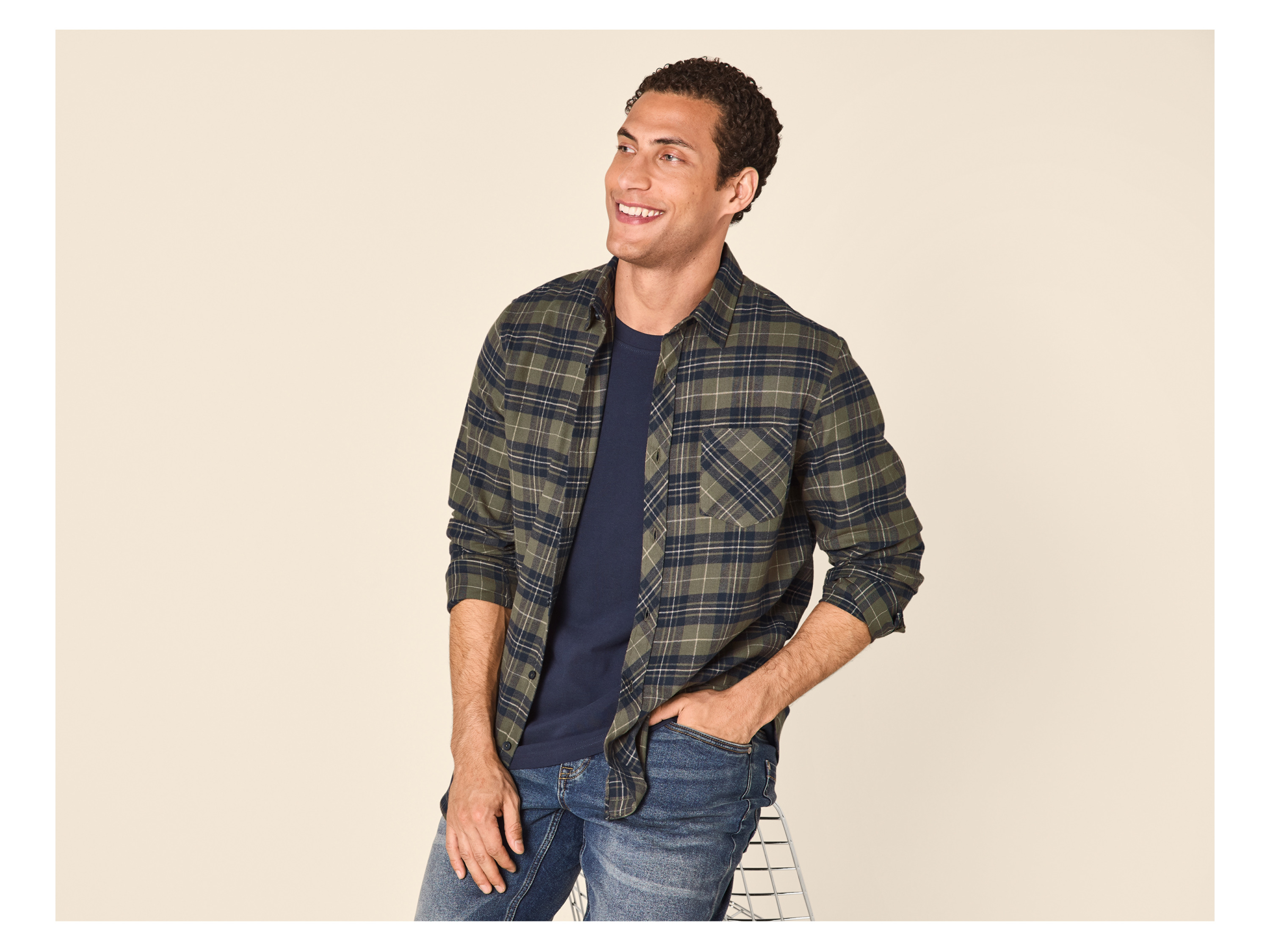 ESMARA MEN Herren Flanell-Freizeithemd (Karo/grün, L (41/42)) – Bild 2 von 3