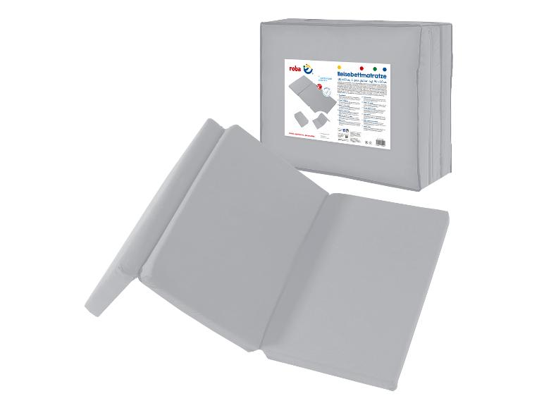 Roba faltbare Reisebettmatratze, grau, mit Verpackung.