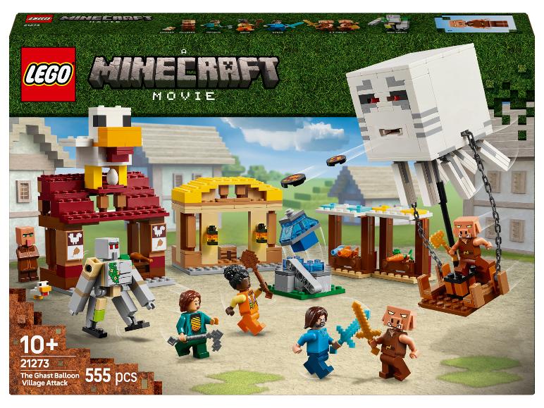 LEGO Minecraft Das Ghast-Ballon-Dorfangriff-Set mit 555 Teilen.