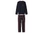 Herren-Pyjama-Set in Dunkelblau mit Langarmshirt und rot-blau karierter Hose.