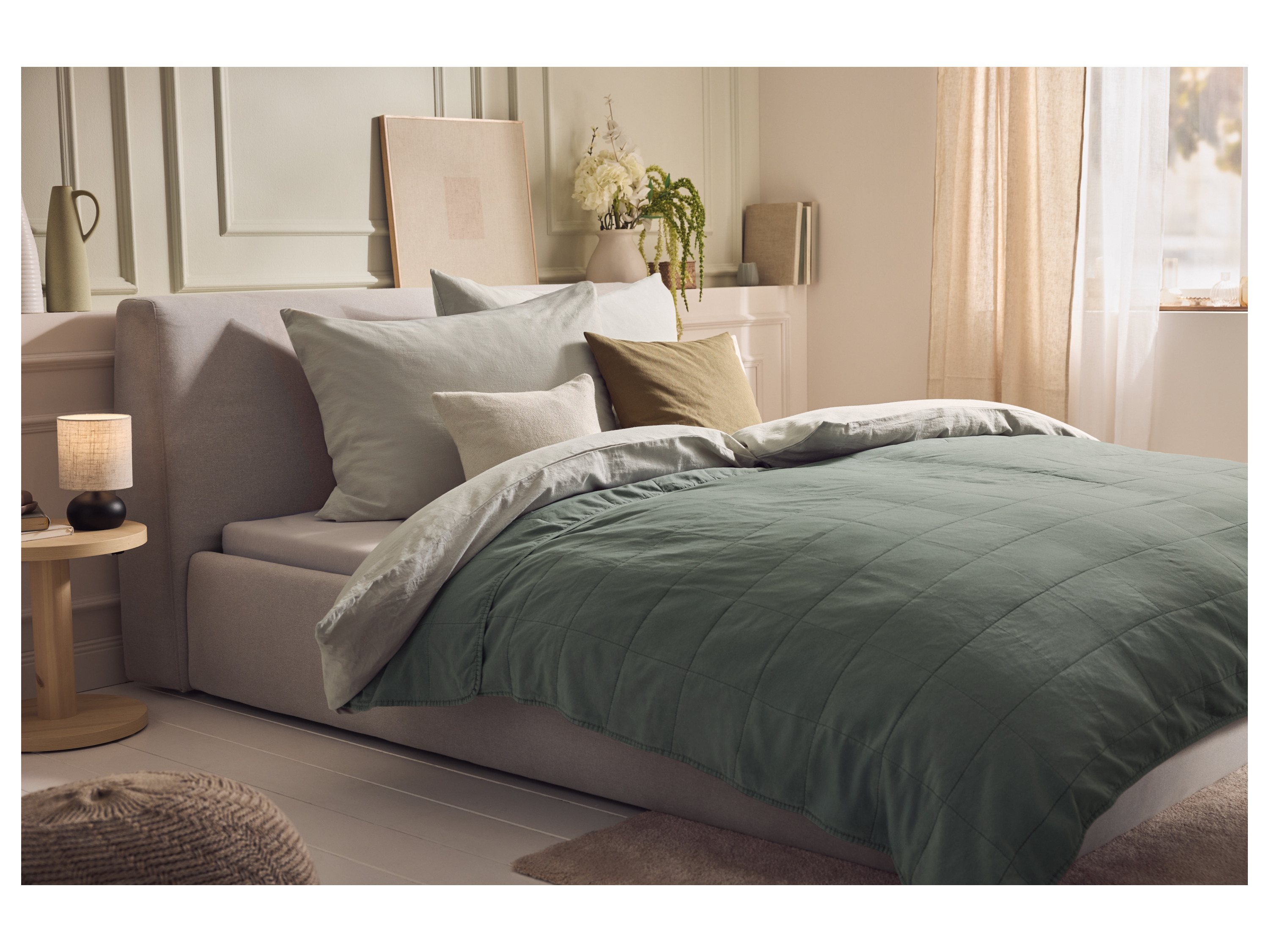 LIVARNO® Jersey-Spannbettlaken mit Leinen, 140-160 x 200 cm (Grün) – Bild 2 von 4