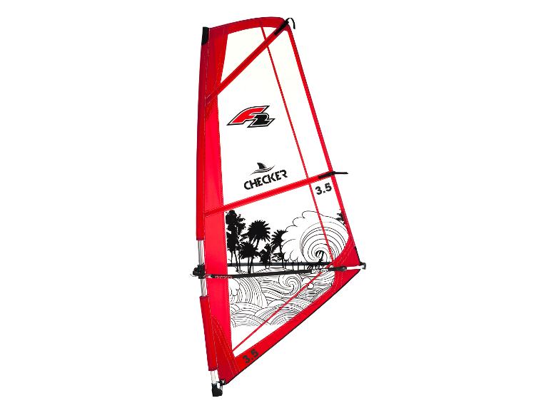 Checker 3.5 Windsurfsegel, rot-weißes Design.