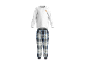 Herren-Pyjama aus hellgrauem Langarmshirt mit „Cookies for Breakfast“-Aufdruck und karierter Pyjamahose.
