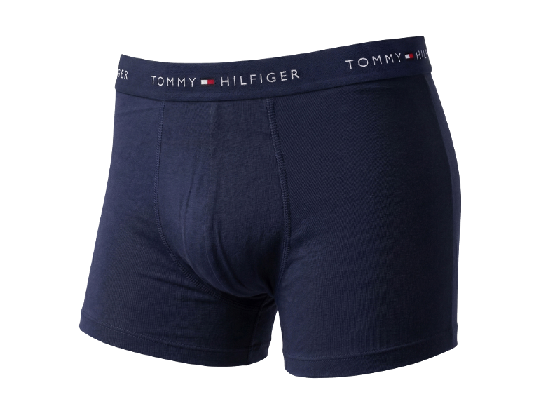 Dunkelblaue Herren-Boxershorts mit elastischem Bund und Schriftzug.