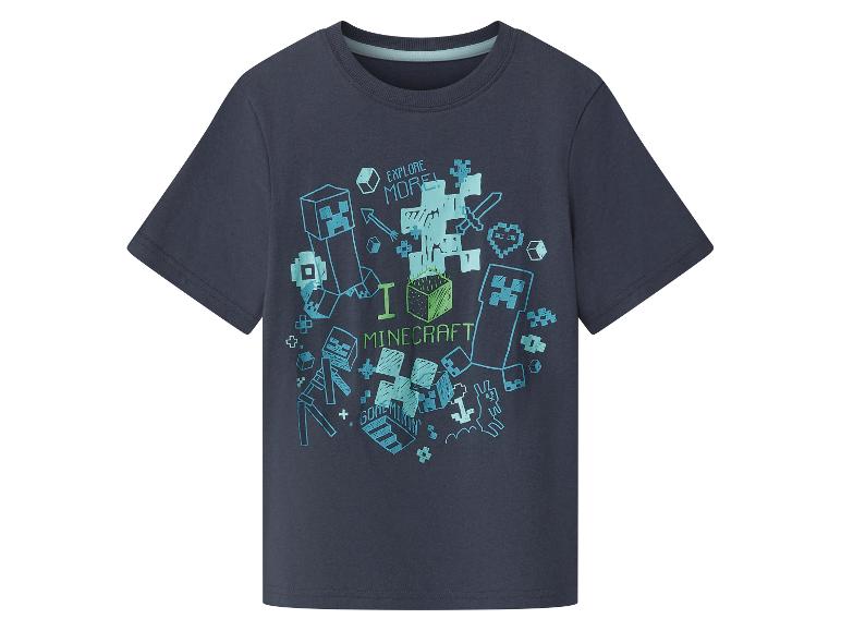 Dunkelblaues Kinder-T-Shirt mit Minecraft-Charakter-Print und dem Text „I MINECRAFT“