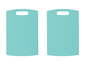 Zwei hellblaue Schneidebretter mit Griffen.