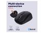 Schwarze kabellose Maus mit Multi-Geräte-Verbindung, USB oder Bluetooth und Multi-OS-Unterstützung.