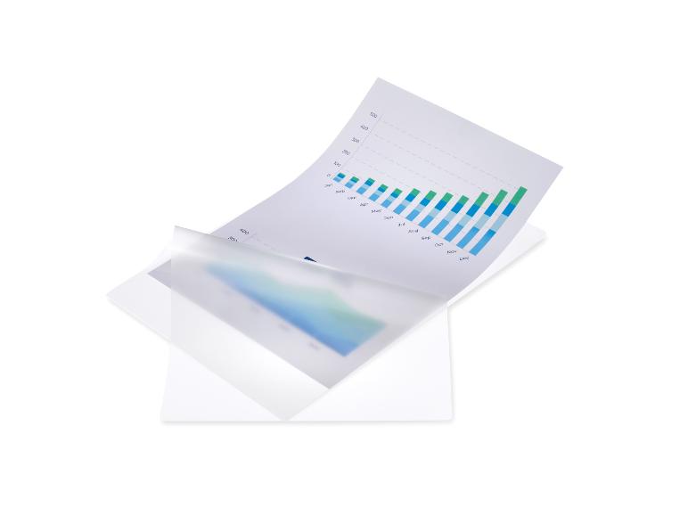 Dokument und transparente Dokumentenschutzfolien mit Diagramm.