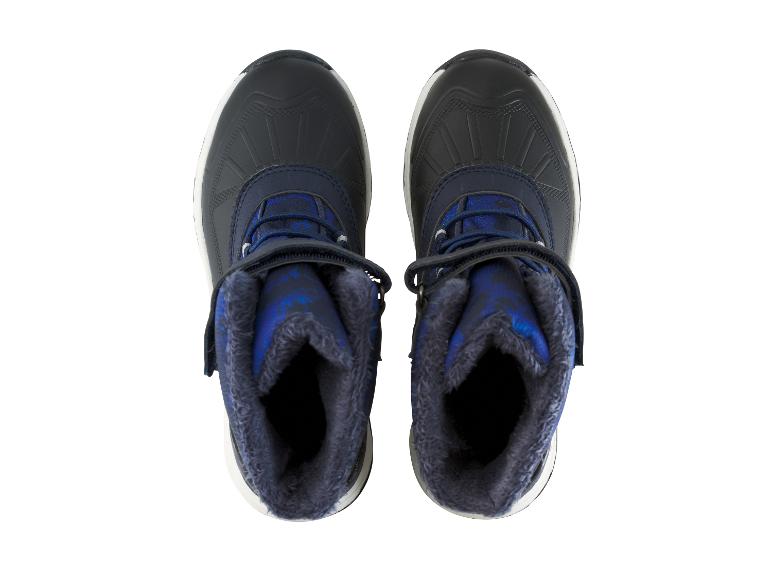 Ein Paar dunkelblaue Winterstiefel mit Fell, Draufsicht