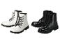 Weiße und schwarze Lack-Schnürstiefel.
