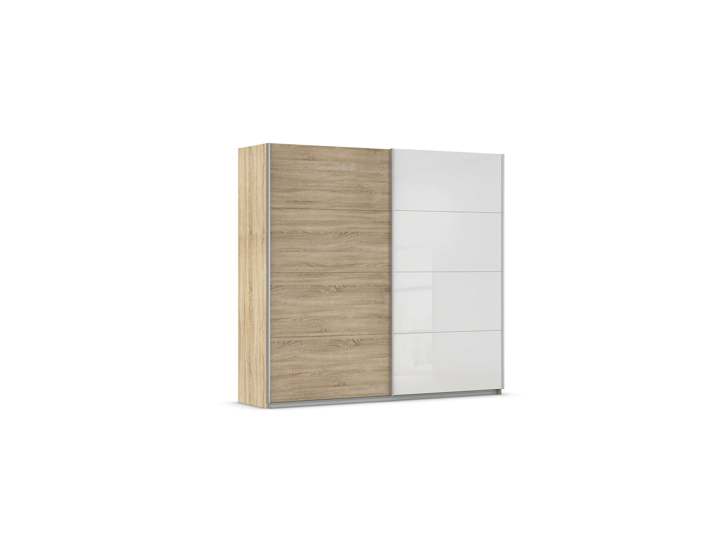 Thumbnail - rauch ORANGE Quadra Schwebetürenschrank mit Glaselementen (Premium-Zubehör, Korpus:Eiche, Glas:Weiß, 226 x 210 cm)