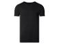 Schwarzes Kurzarm-T-Shirt mit Rundhalsausschnitt, isoliert auf weißem Hintergrund.