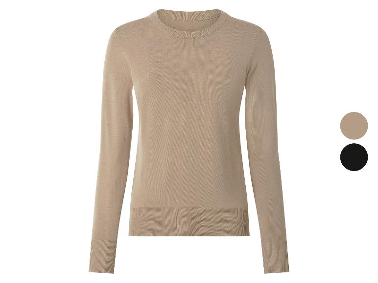 Beiger Langarm-Rundhalspullover mit Farboptionen in Beige und Schwarz.