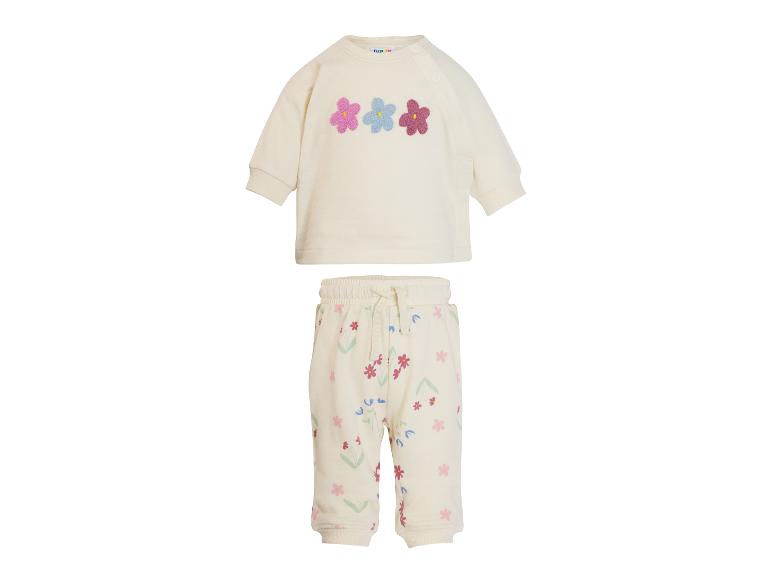 Kinder-Set: beiges Sweatshirt mit Blumenapplikationen und Hose mit Blumenmuster