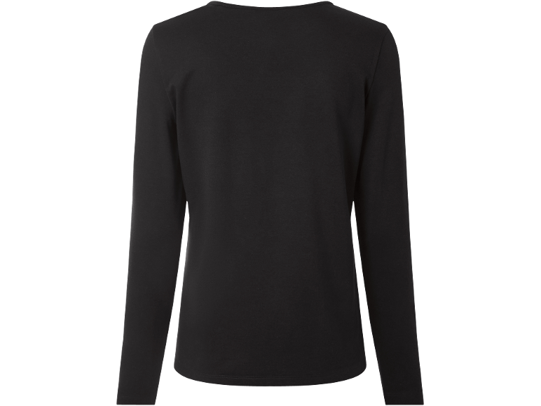 Schwarze Damenbluse mit langen Ärmeln, Rückansicht.