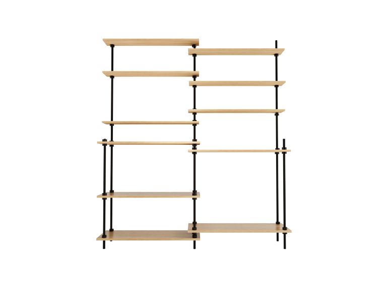 Holzregal mit schwarzen Metallrahmen