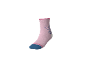 Rosa Socke mit blauem Cartoon-Charakterdruck und blauer Spitze.
