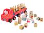 Peppa Pig Holzspielzeug, ein roter Bus mit Sortierklötzen und Figuren.