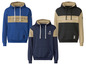 Drei U.S. Grand Polo Hoodies in Blau, Schwarz und Dunkelblau mit Beige-Akzenten.