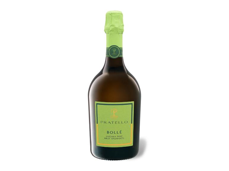 Flasche Pratello Bollé Lugana DOC Brut Spumante Sekt mit grünem Etikett