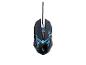Schwarze Gaming-Maus mit blauer Beleuchtung und geflochtenem Kabel.