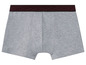 Graue Boxershorts mit einem dunkelroten Bund.