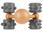 Holz-Massage-Roller mit vier grauen Gummibändern