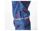 Blaue Regenhose mit Spiderman-Aufdruck und reflektierendem Streifen.