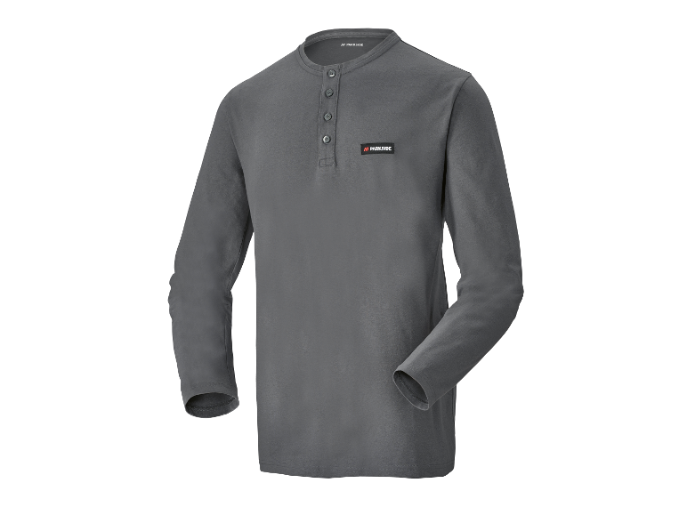 Dunkelgraues Parkside Langarmshirt mit Knopfleiste.