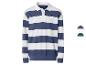 Langärmeliges blau-weiß gestreiftes Poloshirt mit weißem Kragen und Knöpfen