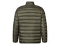 Eine dunkelgrüne, gesteppte Jacke mit langen Ärmeln.