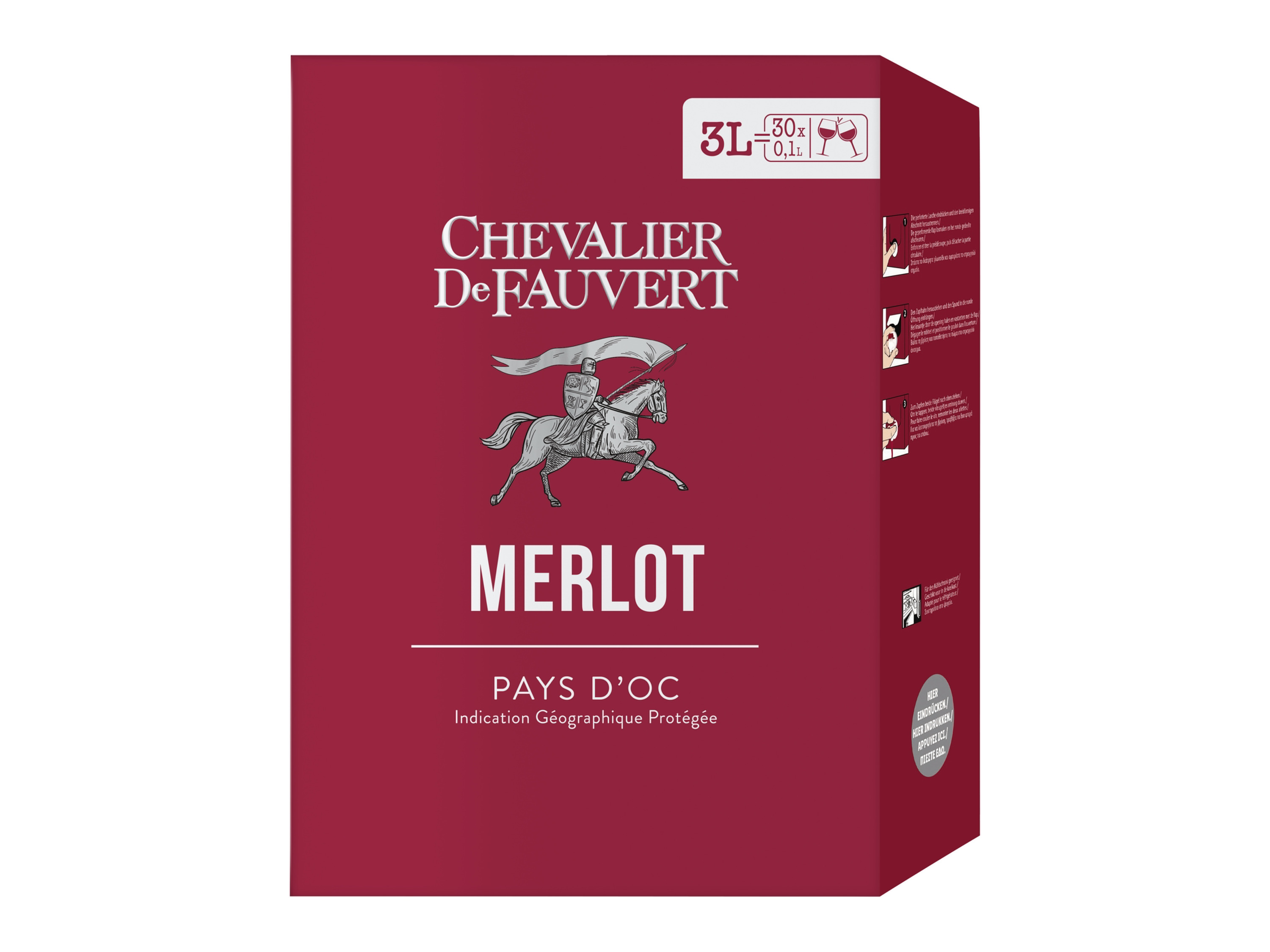Chevalier de Fauvert Pays d’Oc Merlot IGP 3-l-Bag-in-Box trocken, Rotwein 2023 | 04335619001275