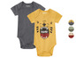 Zwei Baby-Bodys von Lupilu, eines mit Tiger-Print und eines grau.
