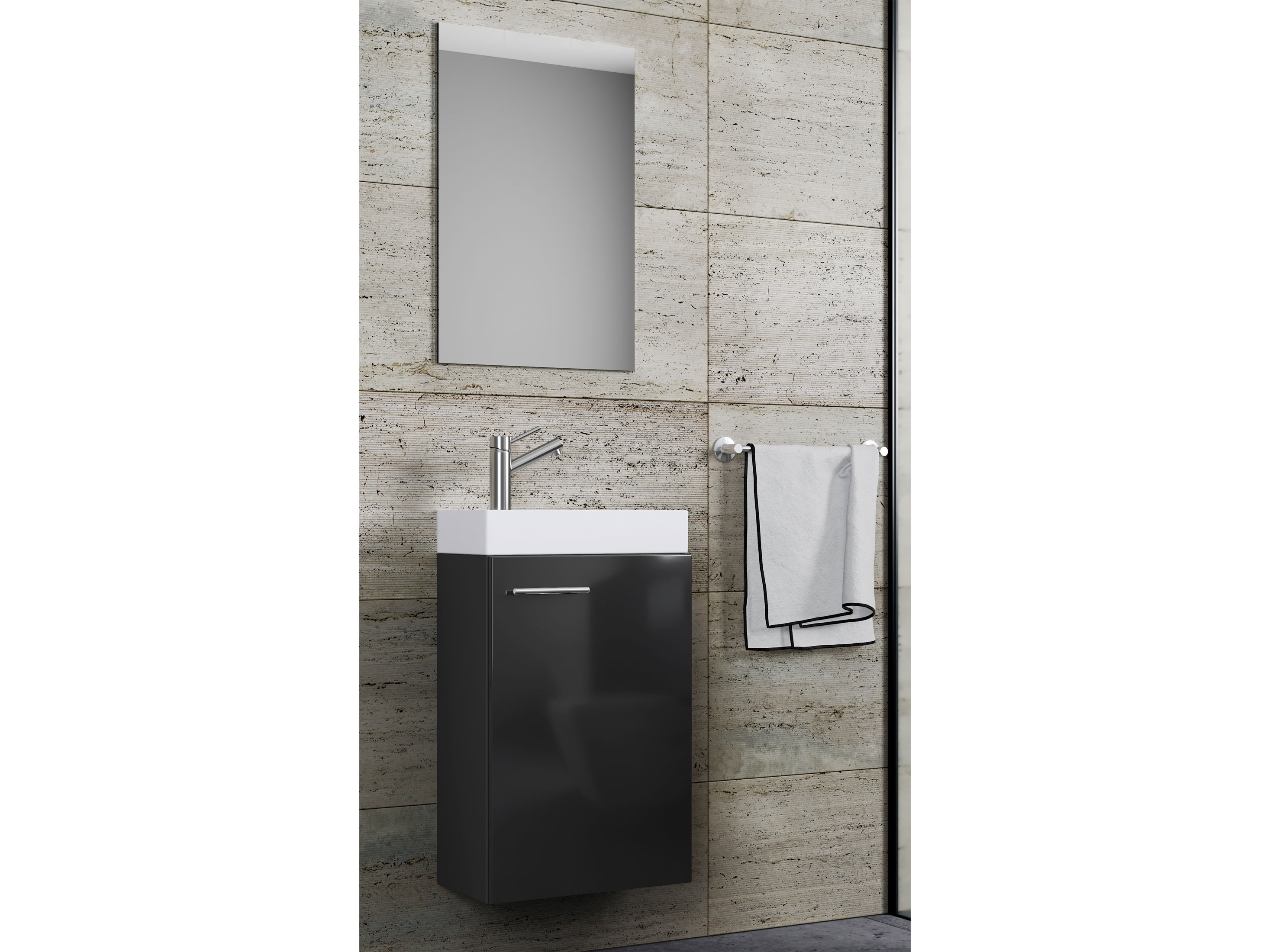 Thumbnail - VCM Gäste-Waschplatz S, Schwarz, mit Spiegel (mit Spiegel, Schwarz)""