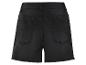 Schwarze Jeans-Shorts mit ausgefransten Säumen.