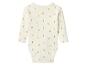 Cremefarbener Langarm-Babybody mit einem Muster aus kleinen gelben Entenküken.